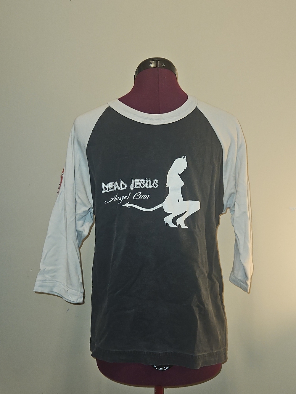Dead Jesus Angel Cum Black & White Raglan Tee